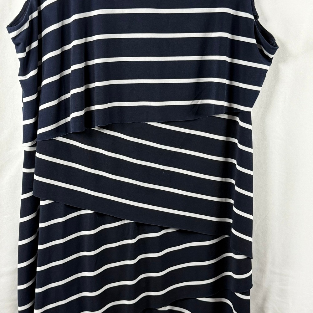 Alfani Womens Navy Blue White Striped Tiered Layered Sleeveless Maxi Dress XL - Picture 3 of 14